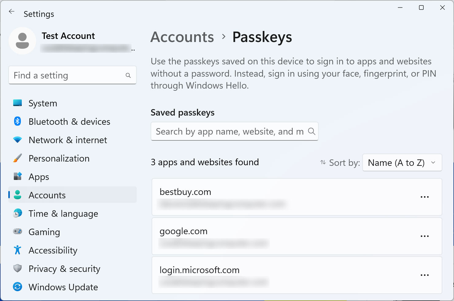 Managing passkeys on Windows 11