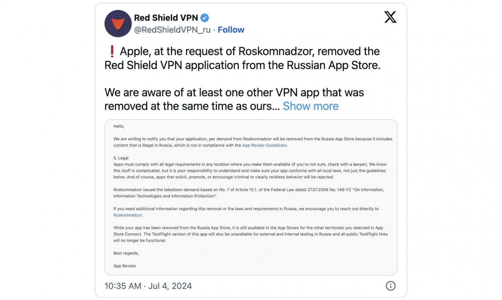 Apple'ın VPN sağlayıcısına bildirimi