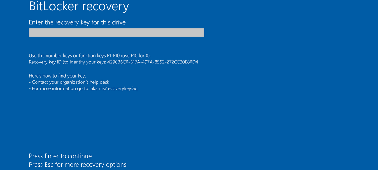 The Windows BitLocker recovery screen