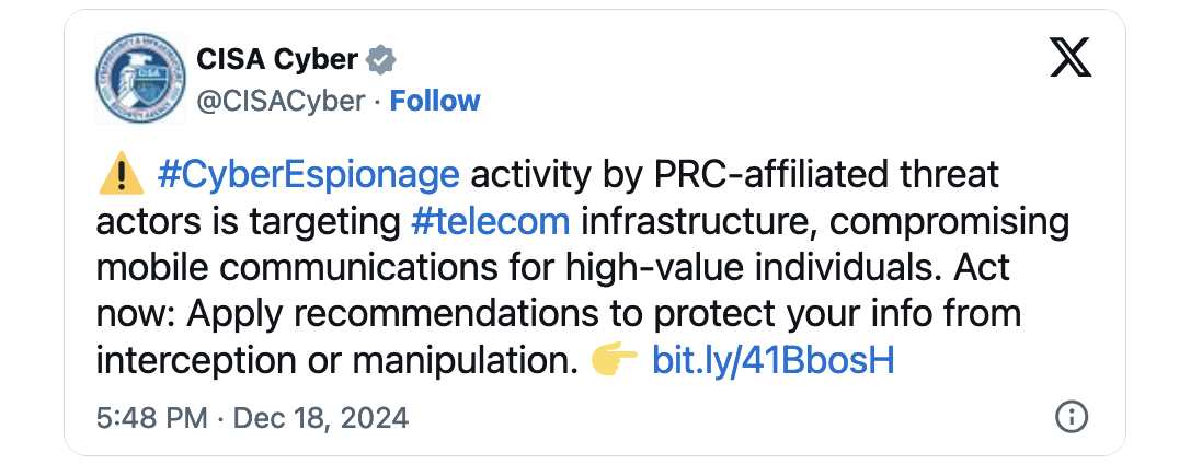 CISA Salty Typhoon guidance