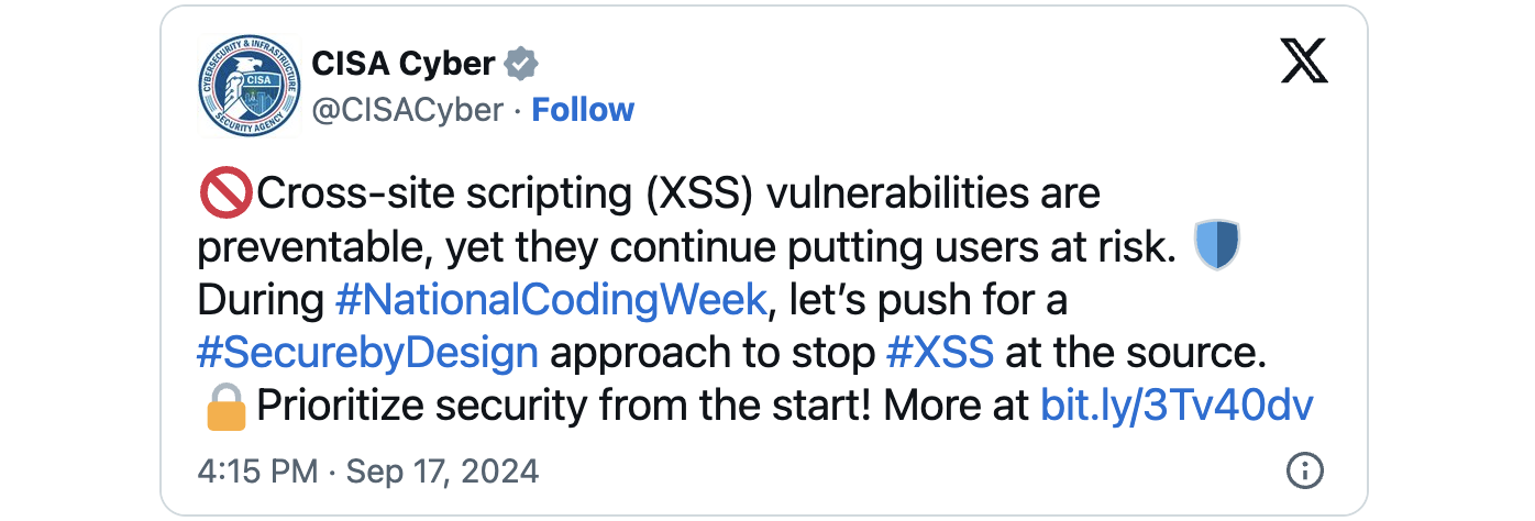 CISA XSS tweet