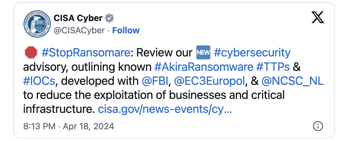 CISA Akira ransomware