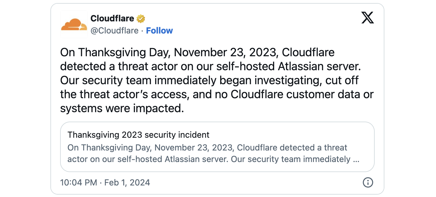 Cloudflare Thanksgiving breach