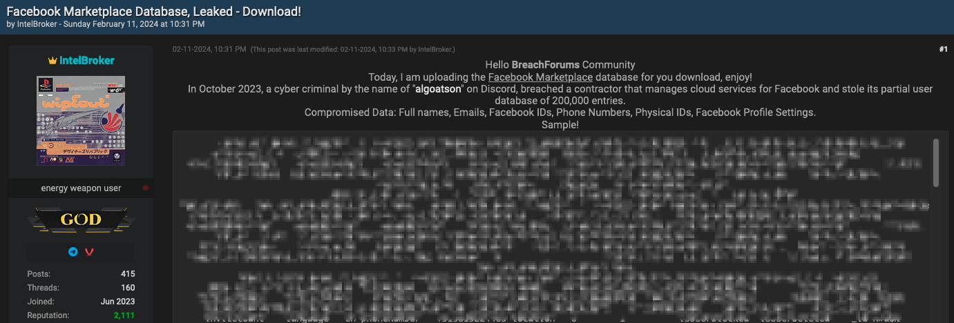 Facebook Marketplace data leak