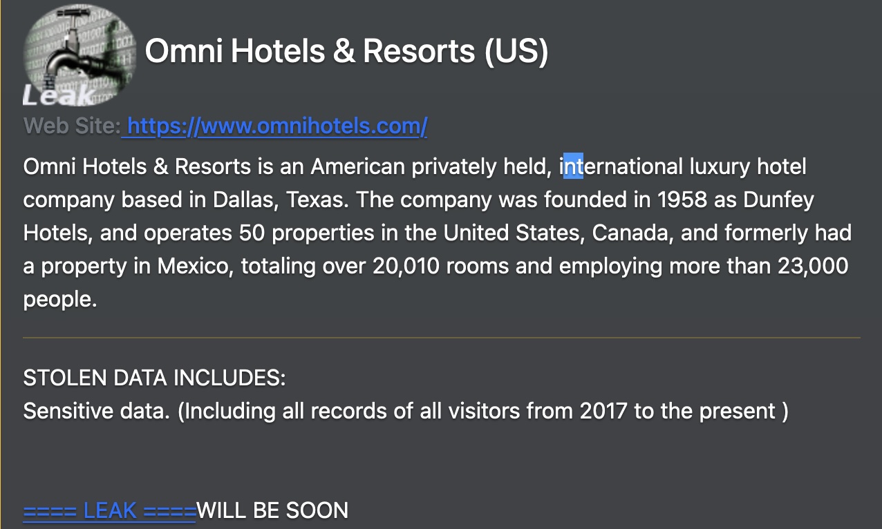 Omni hotels Daixin Team leak