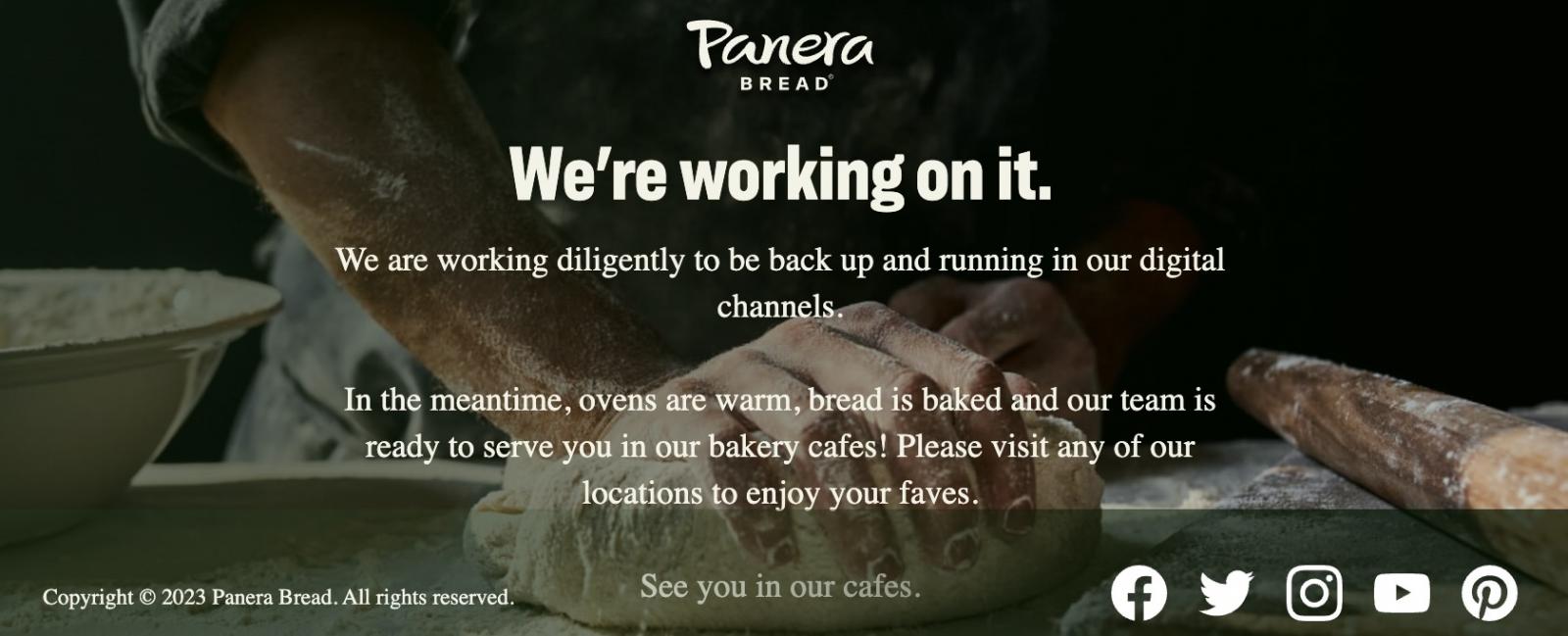 Panera Bread websote outage