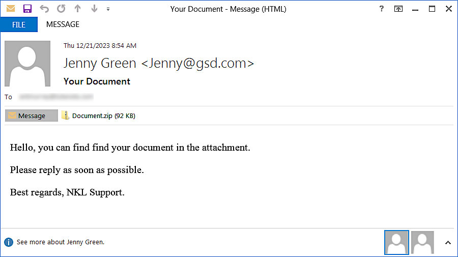 Phishing email sample