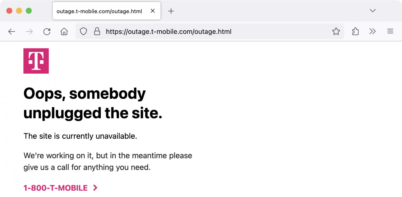 T-Mobile website unplugged error