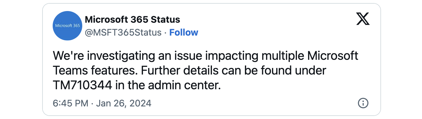 Microsoft Teams outage