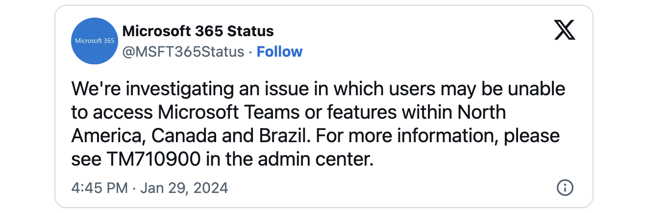 Interrupción de Microsoft Teams el 29 de enero