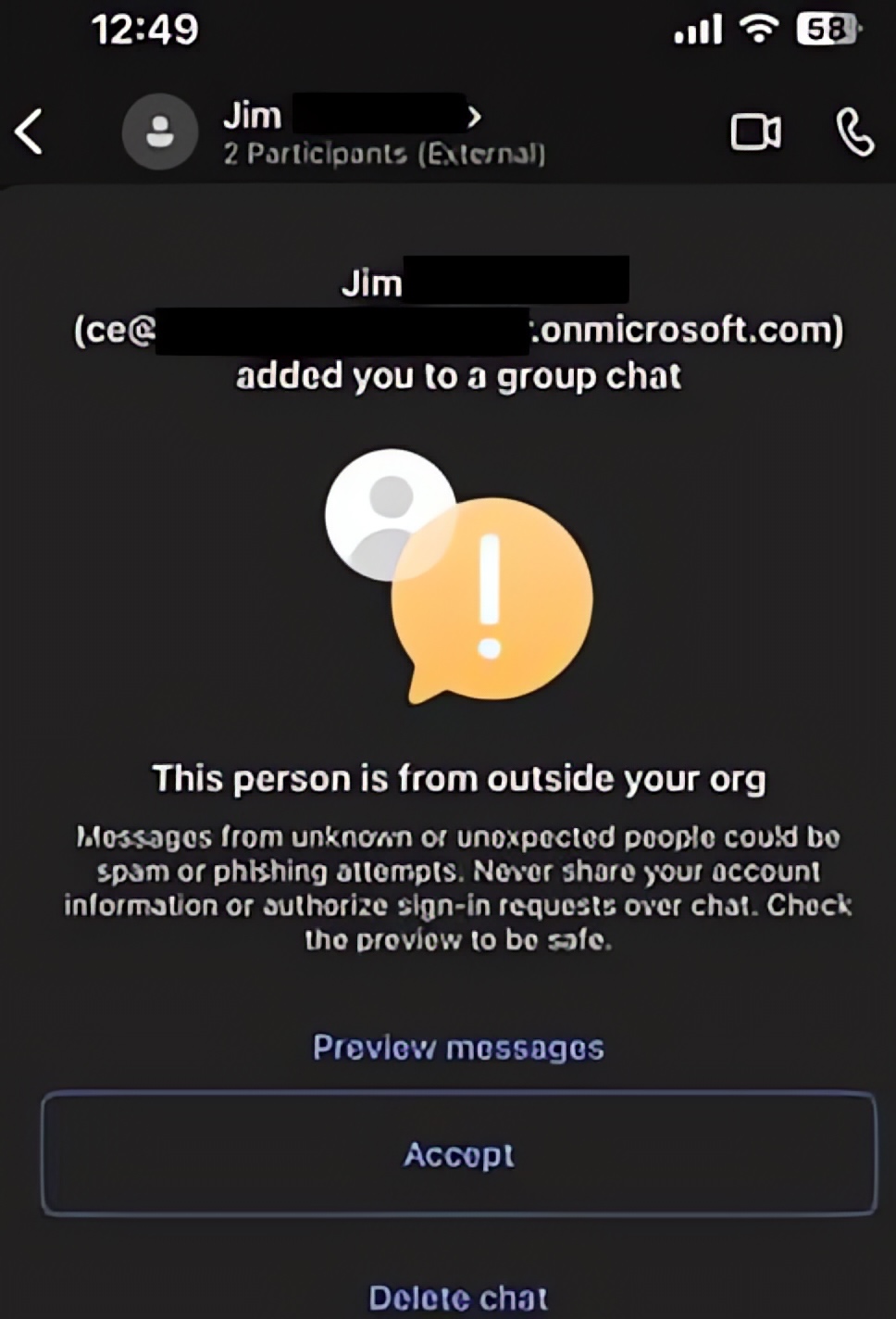 Teams group chat phishing 