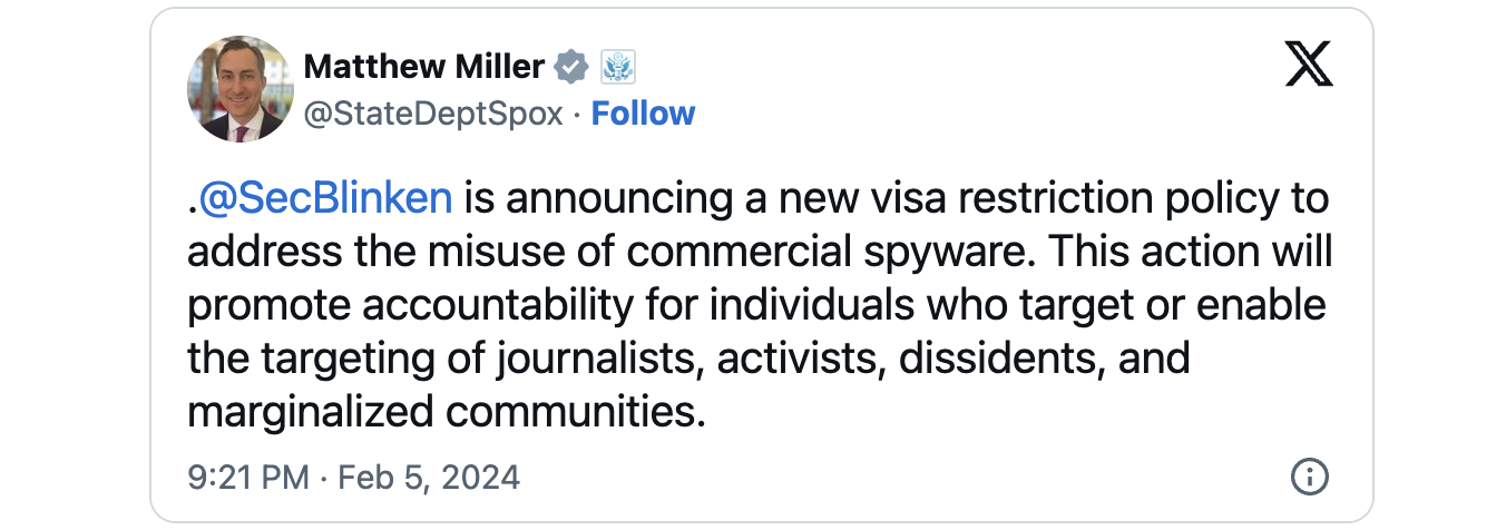 US spyware visa ban