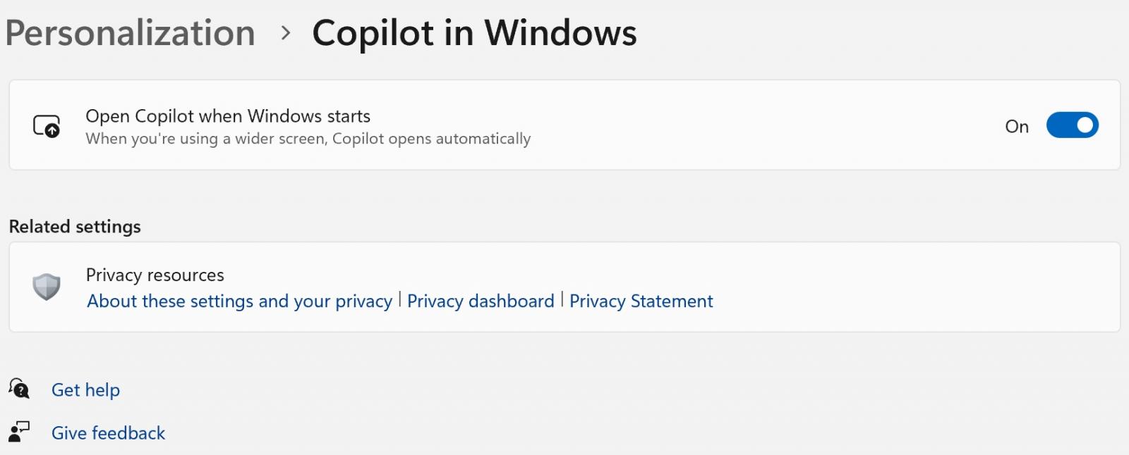 Windows Copilot on login