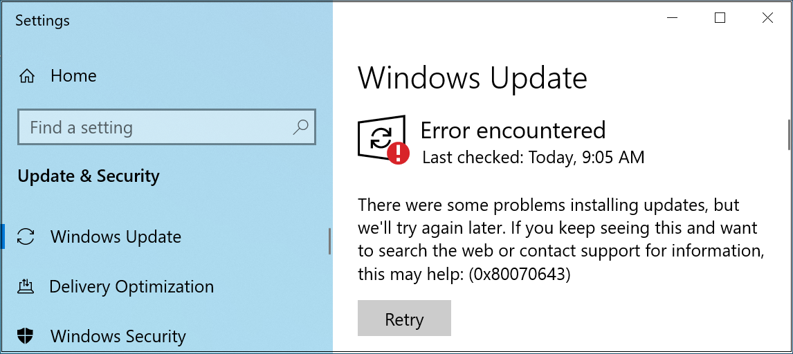 Windows Update 0x80070643 error
