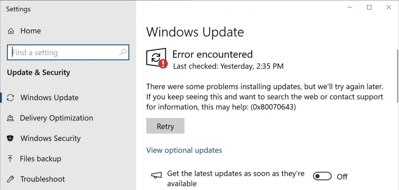 Windows Güncelleme 0x80070643 hatası