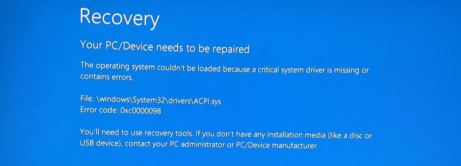 Pantalla de recuperación en los sistemas afectados