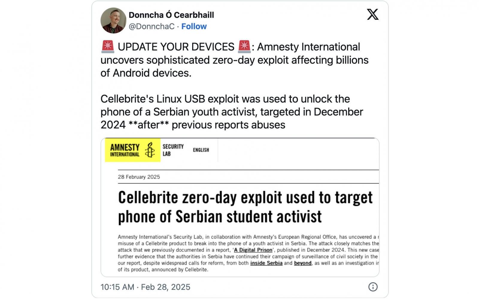 Amnesty Cellebrite Linux USB exploit