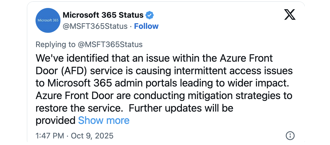 Azure kesintisi Ekim