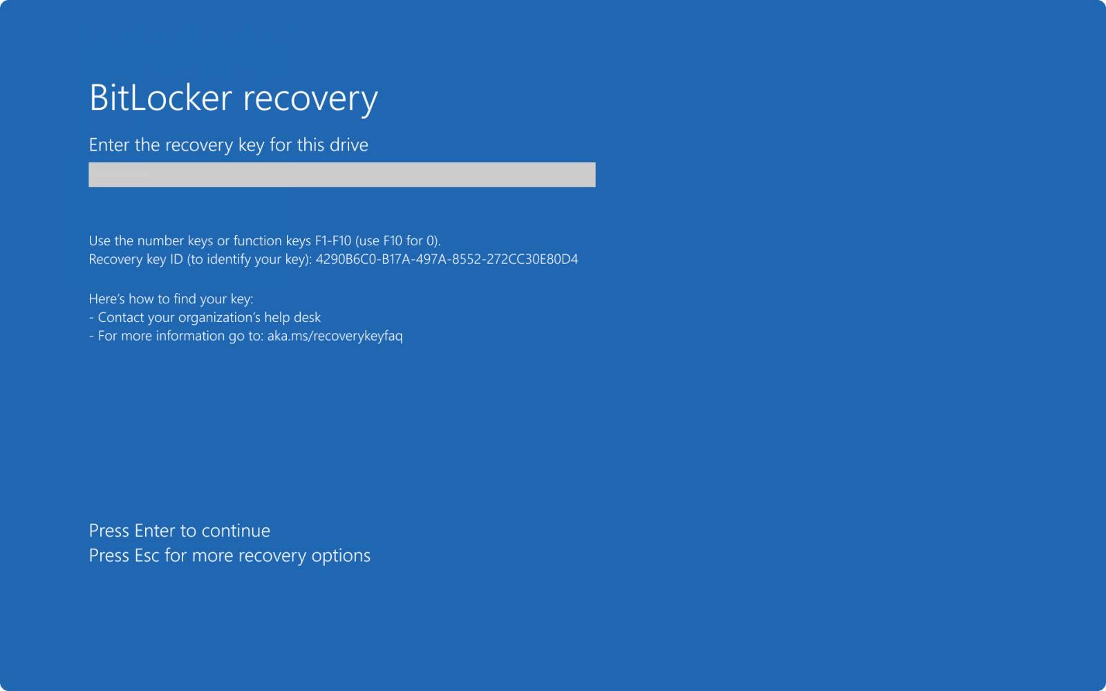 BitLocker recovery screen