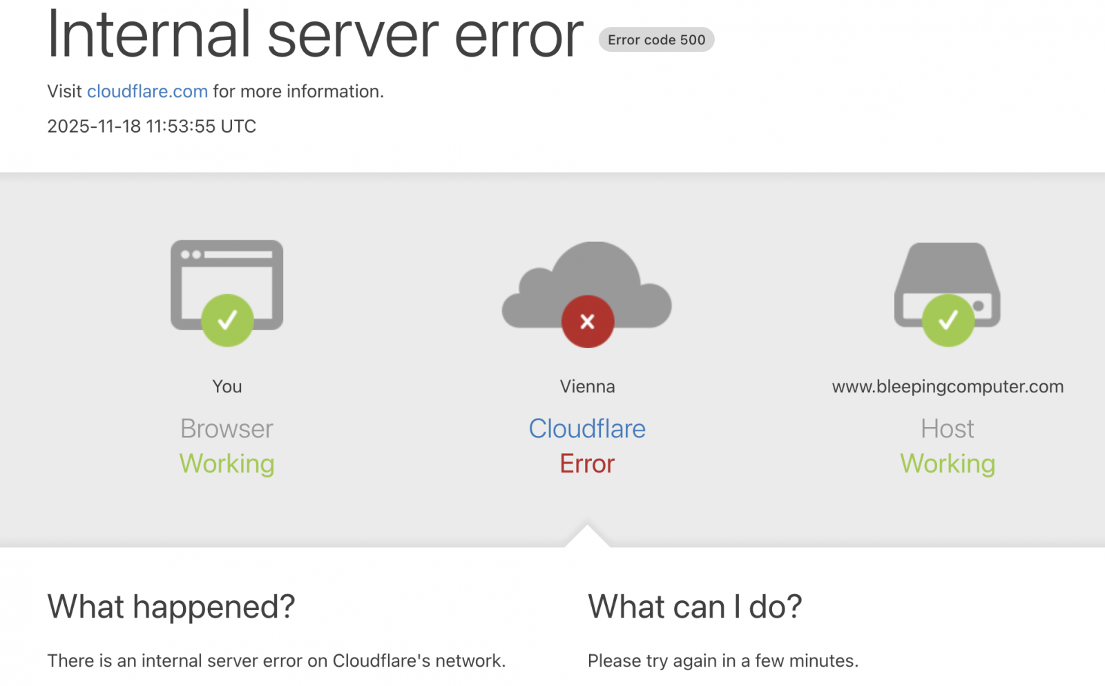 Cloudflare hit by outage affecting global network services 3 Cloudflare internal server error