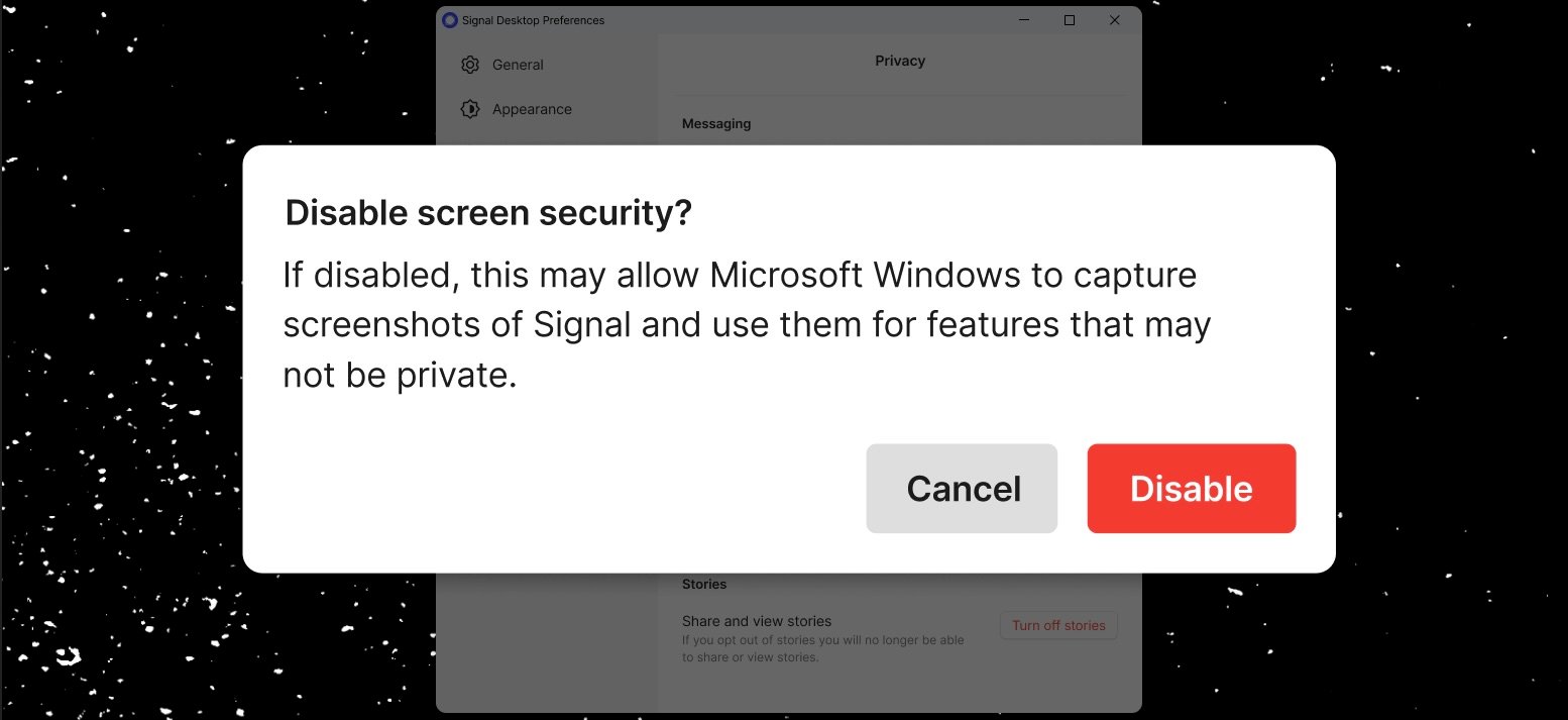 Signal screen security warning