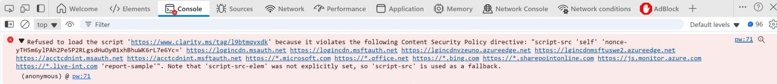 CSP policy violation