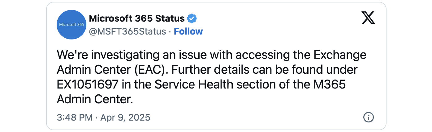 Exchange admin center outage