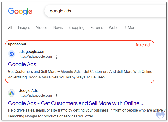 Hackers use Google Search ads to steal Google Ads accounts 2 Fake ad impersonating Google Ads