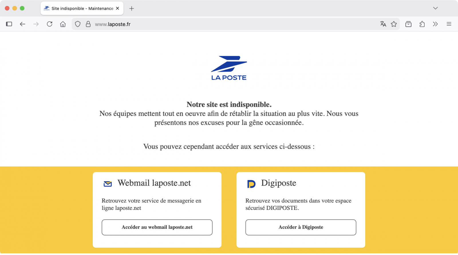 La Poste website offline