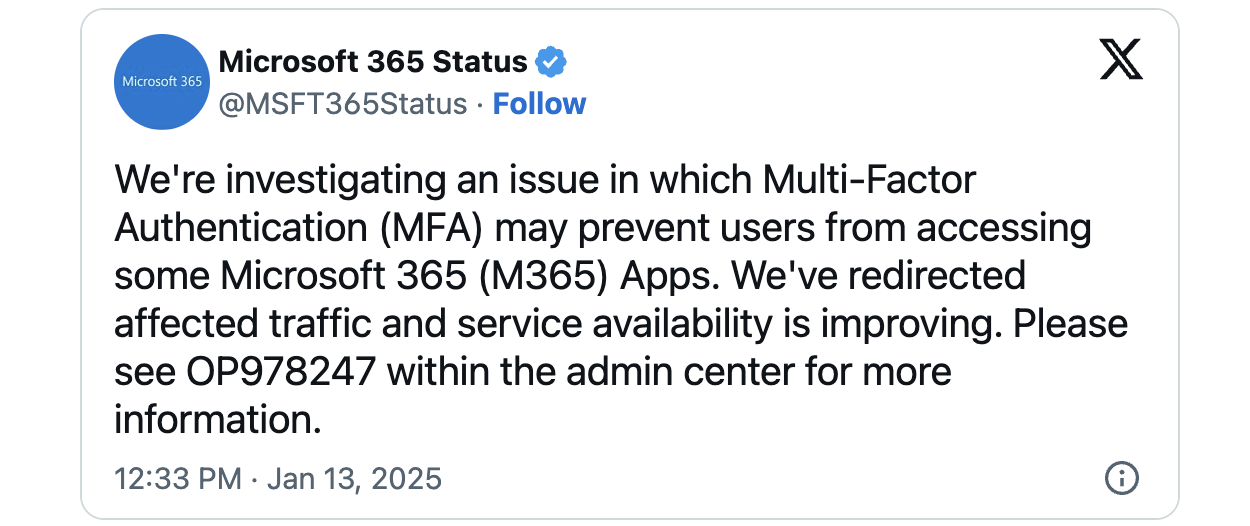 M365 MFA outage