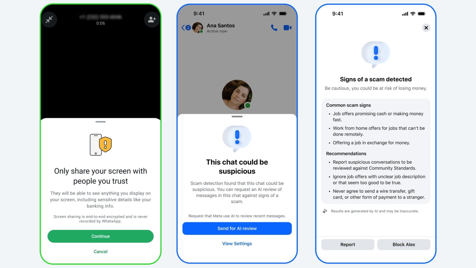 Meta anti-scam warnings