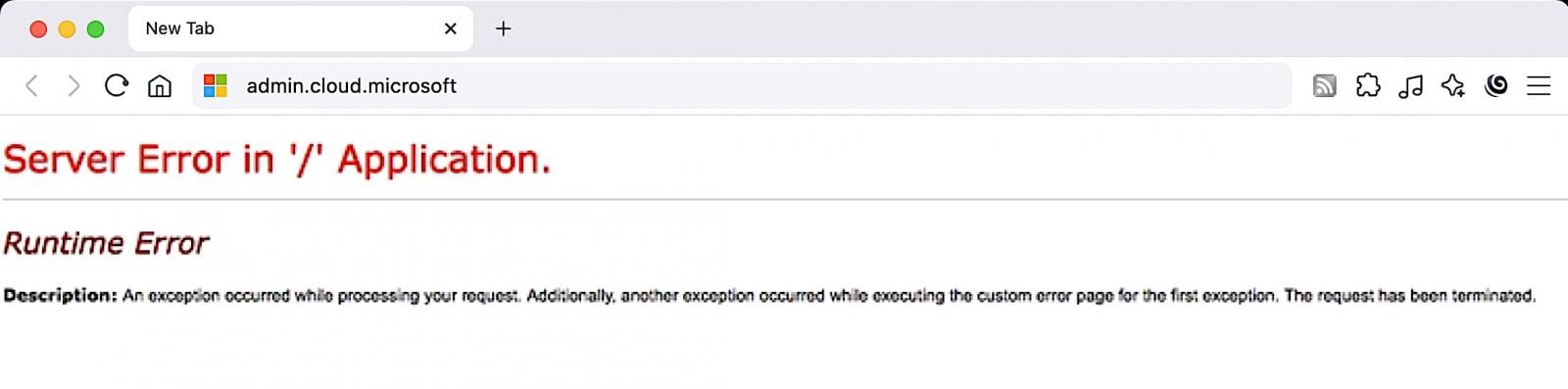 Microsoft 365 admin center server-error