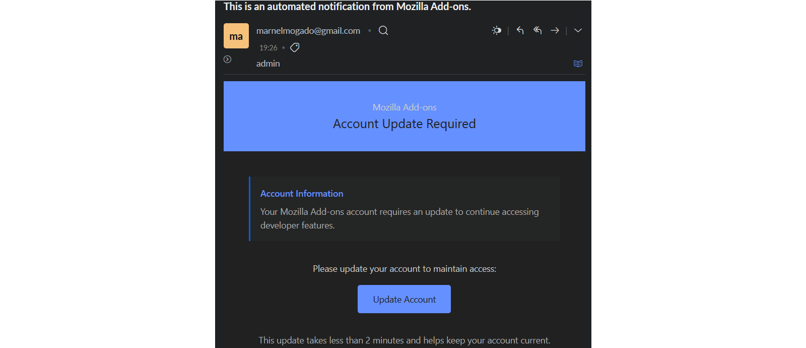 Mozilla phishing email