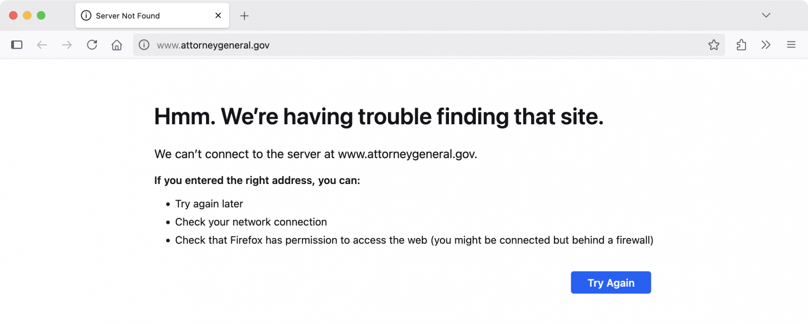 ペンシルベニア州司法長官サイト ダウン