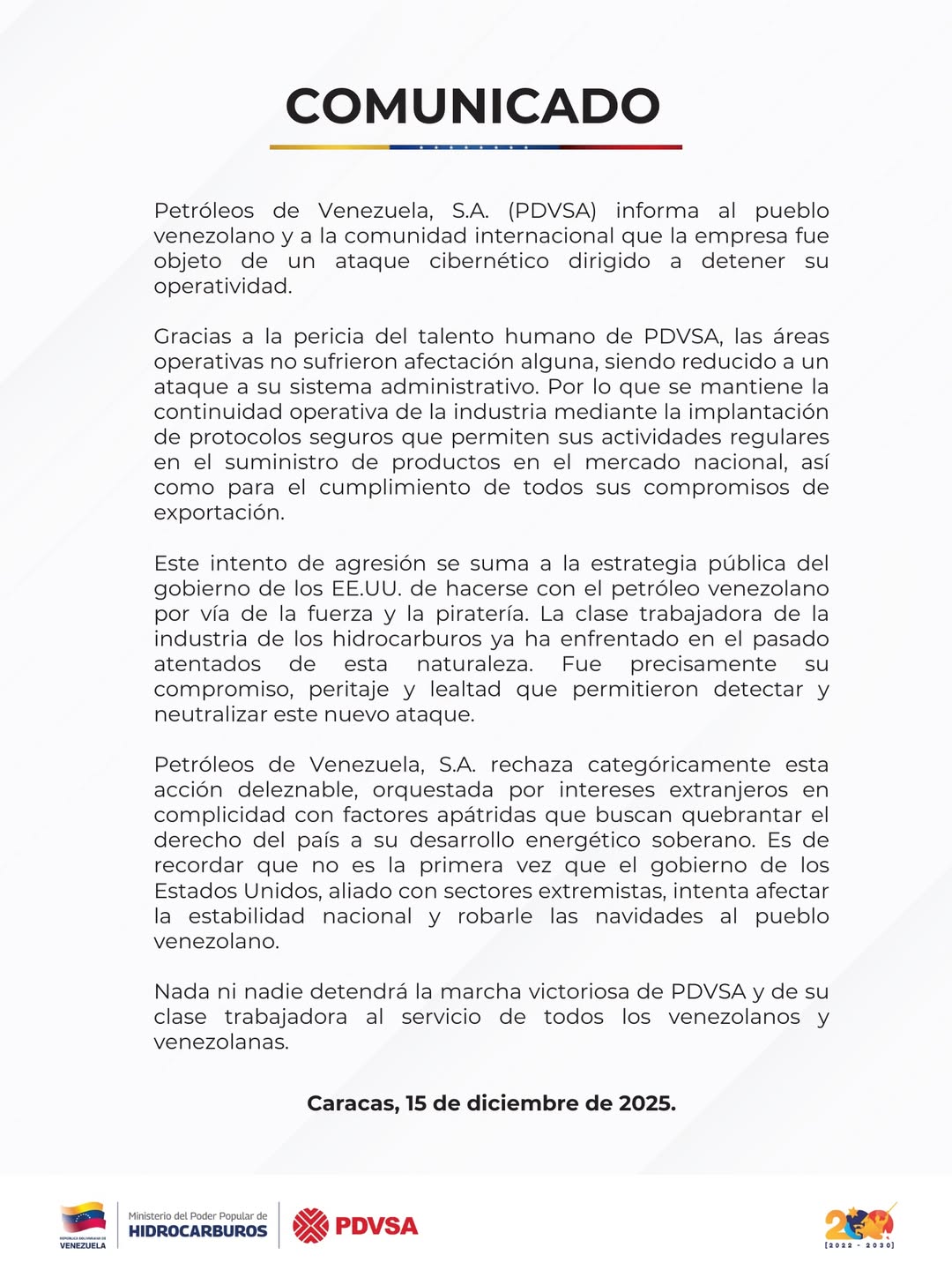 PDVSA statement