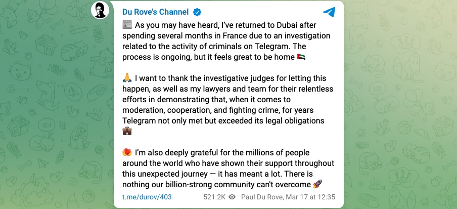 Pavel Durov Dubai announcement