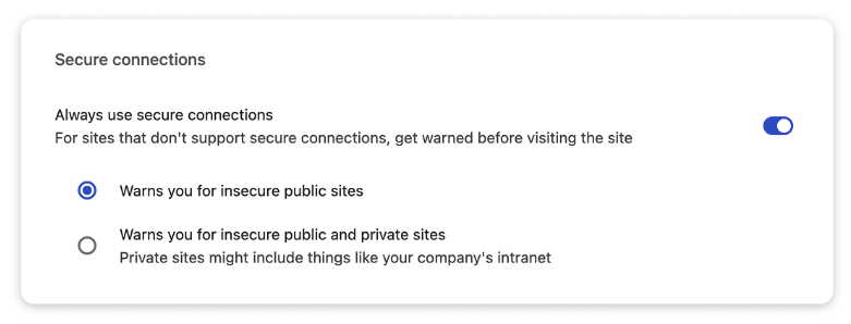 Google Chrome to warn users before opening insecure HTTP sites 3 Secure connection settings