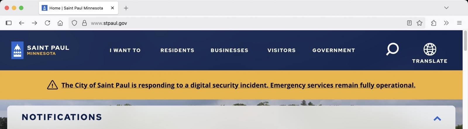 St. Paul'un web sitesinde Cyberattack uyarısı