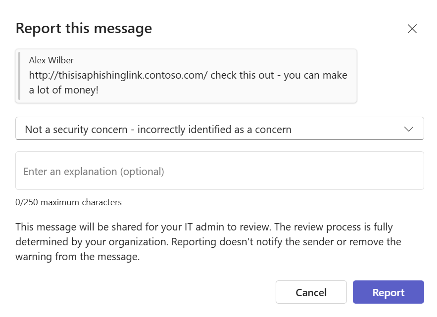 Teams false positive reporting