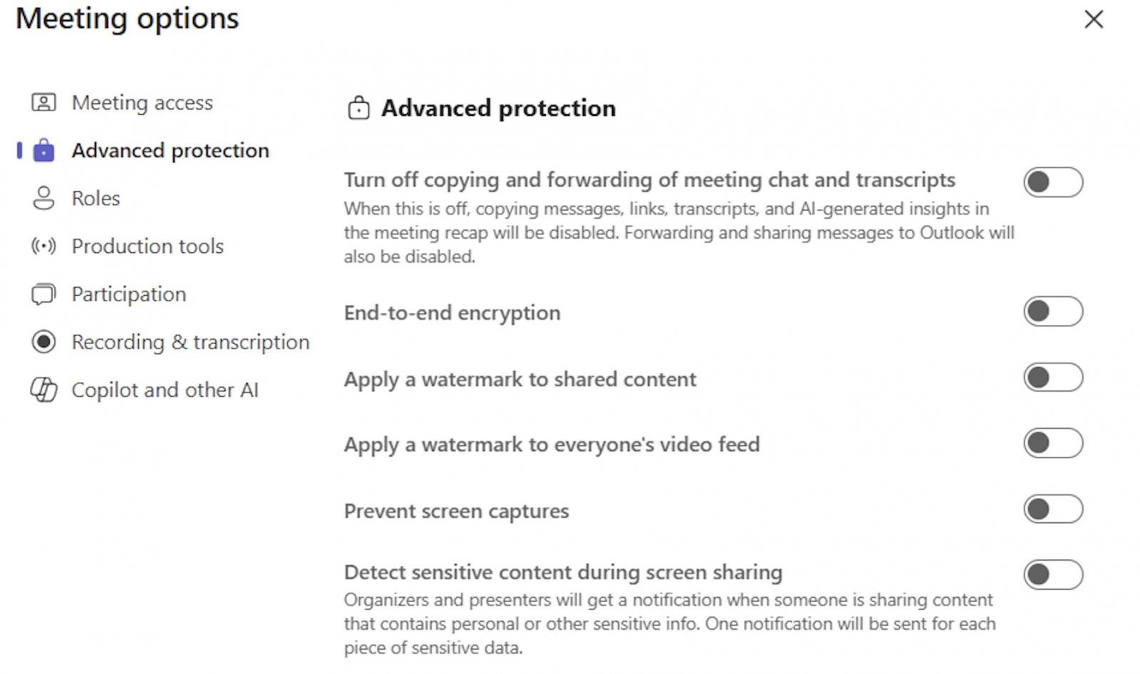 Microsoft rolls out screen capture prevention for Teams users 3 Teams screen capture prevention option