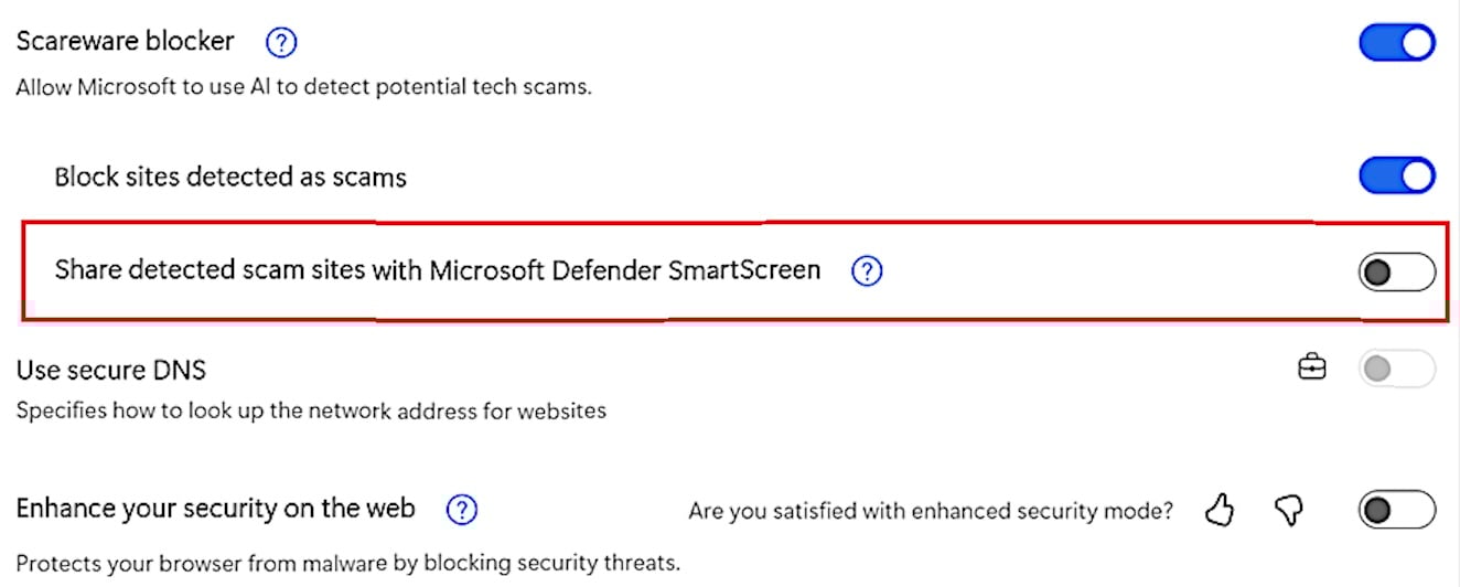 Microsoft Edge gets scareware sensor for faster scam detection 2 Edge scareware blocker SmartScreen setting