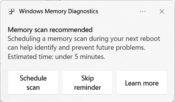 Windows will soon prompt for memory scans after BSOD crashes 2 Memory scan prompt