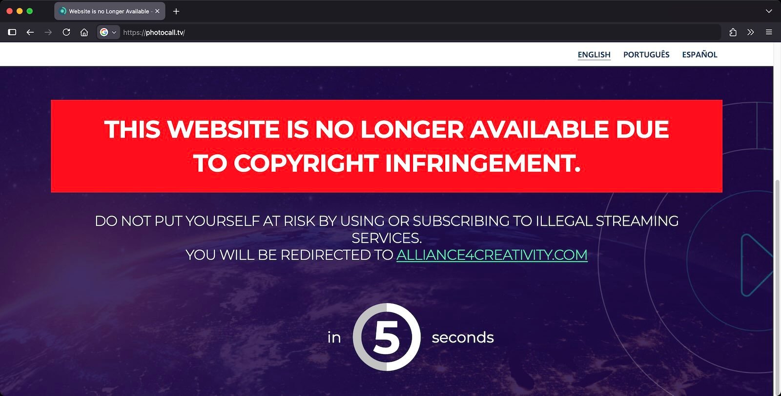 photocall[.]tv redirect banner