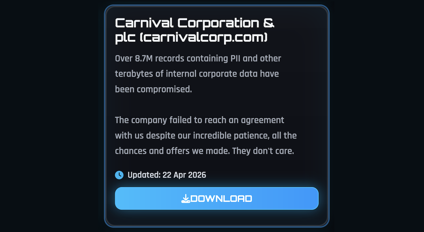 Carnival on ShinyHunters leak site