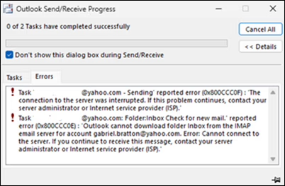 Classic Outlook sync errors