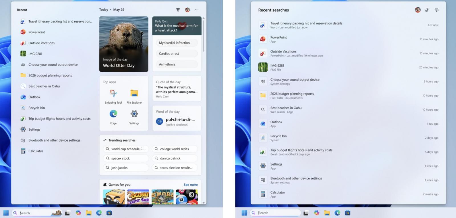 Cleaner Windows search (before and after)