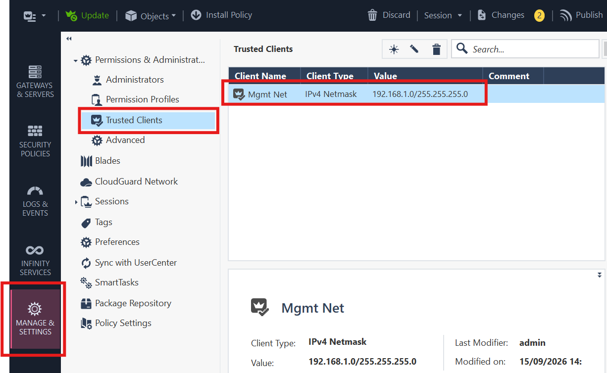 Editing Trusted Clients rules in SmartConsole