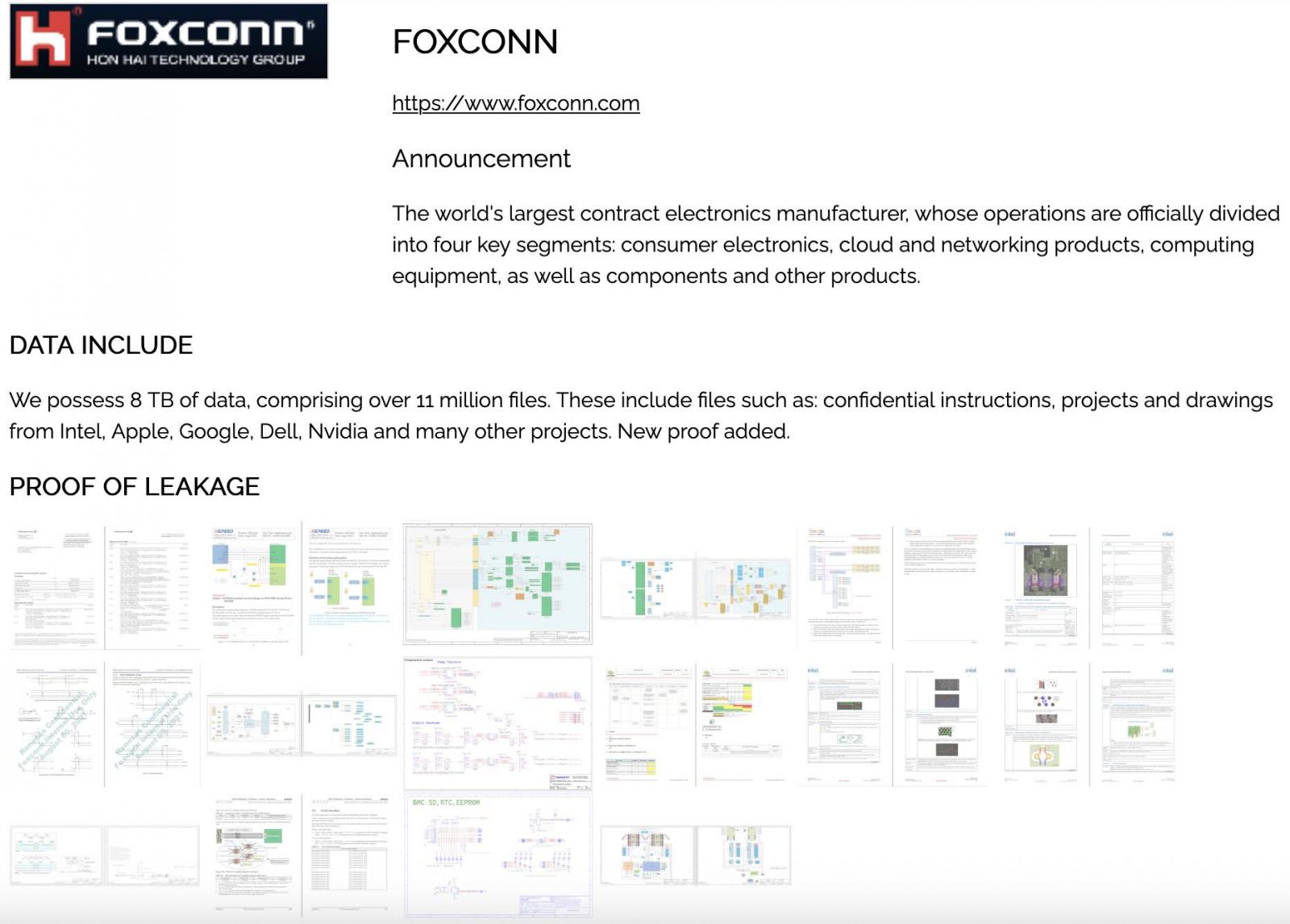Foxconn entry on Nitrogen leak site