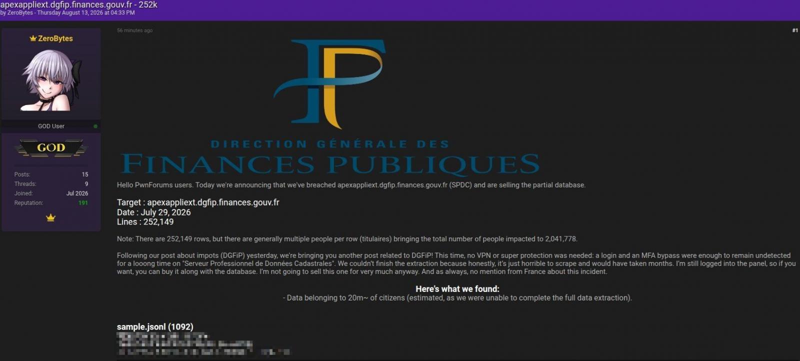 French DGFiP database for sale